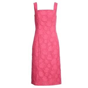 Hugo Boss Diteva Pink Textured Floral Jacquard Square Neck Sheath Dress Size 2